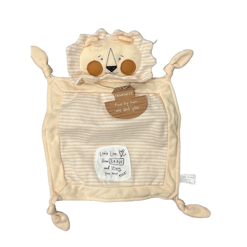 Demdaco Knotted Lion Baby Lovey Security Blanket Yellow Stripes Rattle Blankie